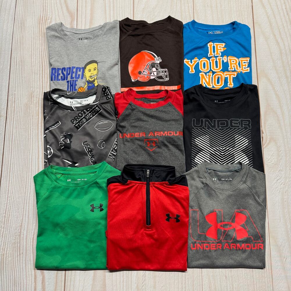 Lot Of 9 Under Armour Boys Youth Small (8) Athletic Long & Short Sleeve T-Shirt